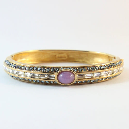 Ciner NY Clear & Blue Crystal, Purple Cabochon Gold Plated Clamper Bangle