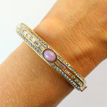 Load image into Gallery viewer, Ciner NY Clear &amp; Blue Crystal, Purple Cabochon Gold Plated Clamper Bangle