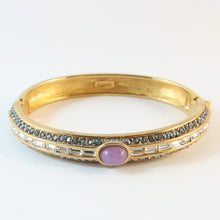 Load image into Gallery viewer, Ciner NY Clear &amp; Blue Crystal, Purple Cabochon Gold Plated Clamper Bangle