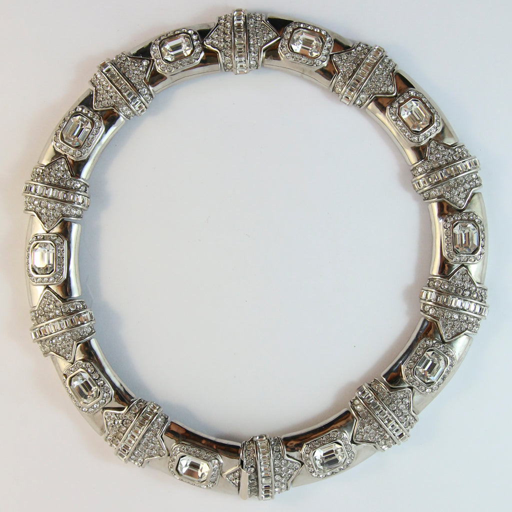 Ciner NY Silver Choker Necklace with Clear Crystals