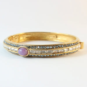 Ciner NY Clear & Blue Crystal, Purple Cabochon Gold Plated Clamper Bangle