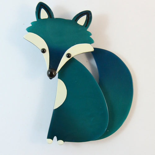 Marie Christine Pavone Mighty Blue & White Fox Brooch