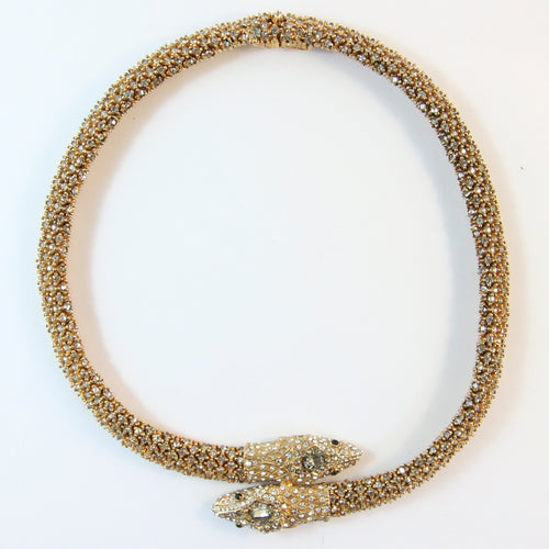 Ciner NY Double Snake Head Crystal Encrusted Necklace