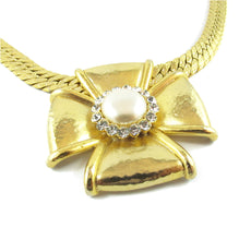 Load image into Gallery viewer, Vintage Signed &#39;Balenciaga Paris&#39; Haute Couture Gold Cross &amp; Faux Pearl Necklace