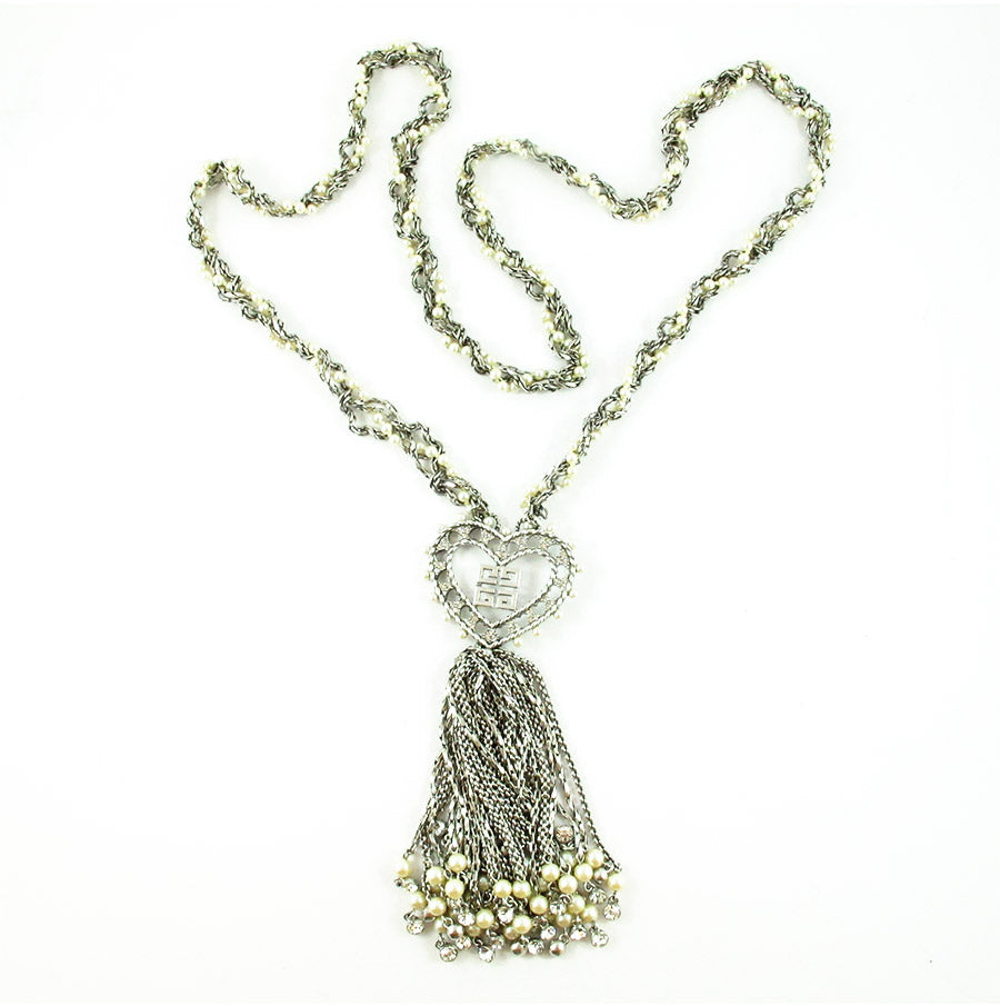 Vintage Signed 'Givenchy Paris' 1970's Silver Tone Logo Necklace