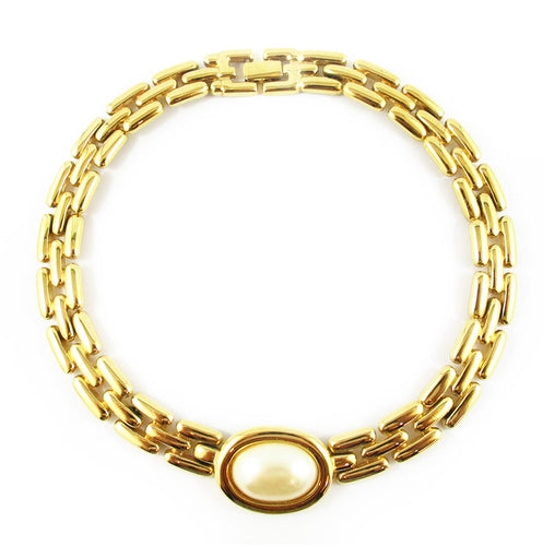 Vintage Signed 'Givenchy Paris' Vintage Gold Plated Mabe Pearl Neckace