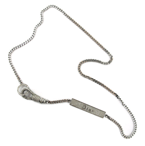 Vintage Signed 'Dior' Silver Plated Logo Necklace