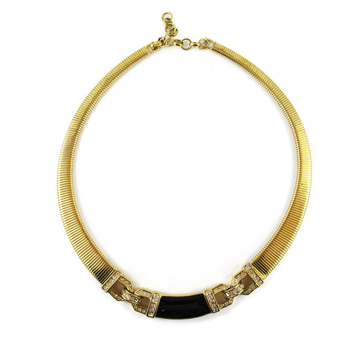 Vintage Signed 'Givenchy Paris - New York Art Deco Jet Enamel & Rhinestone Necklace