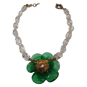 Pate-de-Verre Green Flower Pendant Necklace