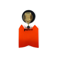 Load image into Gallery viewer, Pavone Signed Orange Square Cat Face Earrings - Orange (Clip-on)