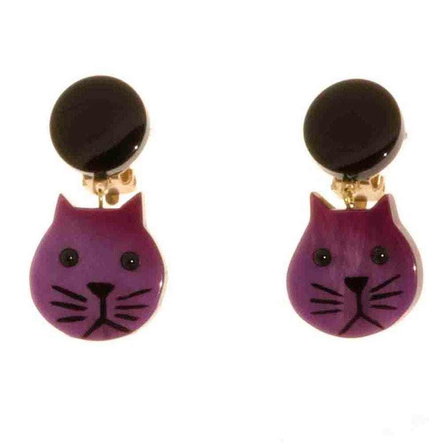 Pavone Signed Small Cat Earrings - Purple