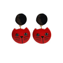 Load image into Gallery viewer, Pavone Signed Cherry Red Cat Face Earrings (Clip-On)