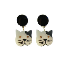 Load image into Gallery viewer, Pavone Signed Galalith Black Ear Square Cat Earrings (Clip-On)