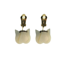 Load image into Gallery viewer, Pavone Signed Galalith Black Ear Square Cat Earrings (Clip-On)