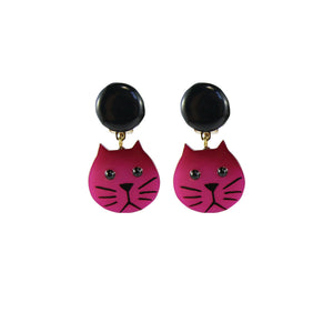 Pavone Signed Small Purple Gradient Cat Face Earrings (Clip-On)