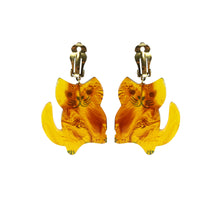 Load image into Gallery viewer, Pavone Signed Transparent Tortoiseshell Large Sitting Cat Earrings (Clip-On)