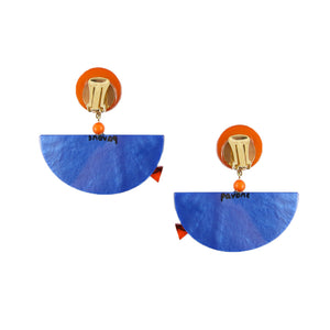 Pavone Signed Orange Fish Blue Bowl Earrings (Clip-On)