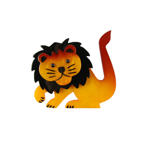 Pavone Signed Playful Lion Yellow Black Brooch Pin