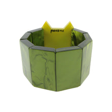 Load image into Gallery viewer, Pavone Signed Two Shade Green Cat Face Stretch Bracelet