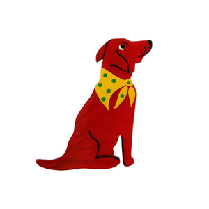 Pavone Signed Red Dog with Yellow Bandana Brooch Pin