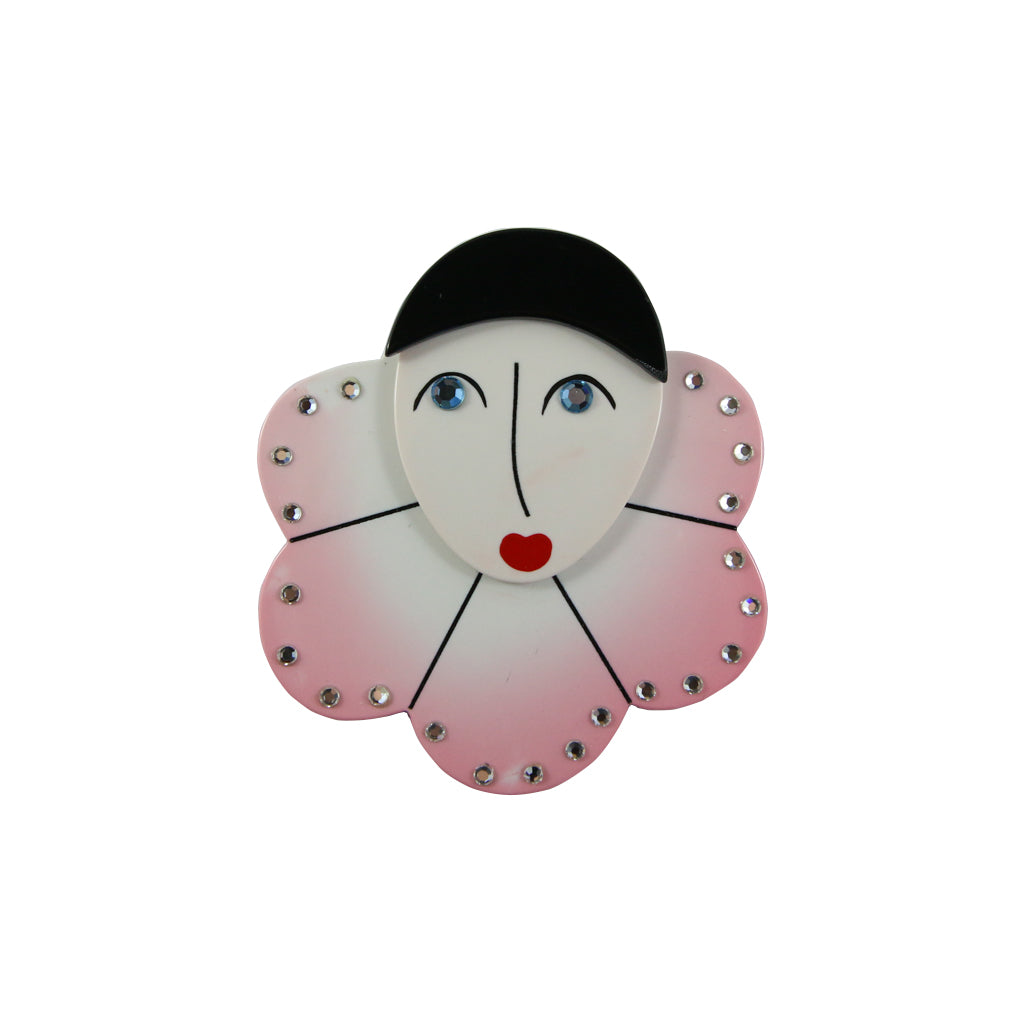 Pavone Signed Harlequin Pink Face Large Brooch Pin