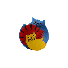 Load image into Gallery viewer, Pavone Signed Blue , Yellow &amp; Red Cuddling Cat Brooch Pin