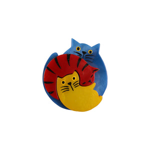 Pavone Signed Blue , Yellow & Red Cuddling Cat Brooch Pin