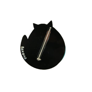 Pavone Signed Orange , Teal & Black Cuddling Cat Brooch Pin