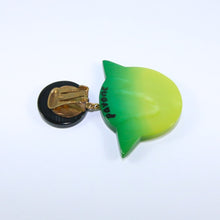 Load image into Gallery viewer, Pavone (France) Signed Medium Galalith Hand-Painted Cat Earrings - Green (Clip-on)