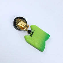 Load image into Gallery viewer, Pavone (France) Signed Square Galalith Hand-Painted Cat Earrings - Green (Clip-on)