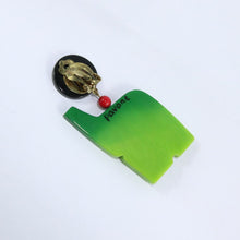 Load image into Gallery viewer, Pavone (France) Signed Square Galalith Hand-Painted Elephant Earrings - Green (Clip-on)