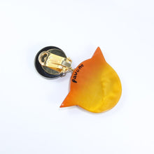 Load image into Gallery viewer, Pavone (France) Signed Medium Galalith Hand-Painted Cat Earrings - Orange (Clip-on)