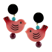 Load image into Gallery viewer, Pavone (France) Signed Square Galalith Hand-Painted Pink Earrings (Clip-on)
