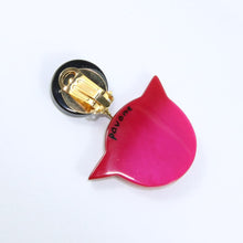 Load image into Gallery viewer, Pavone (France) Signed Medium Galalith Hand-Painted Cat Earrings - Fuchsia Pink (Clip-on)