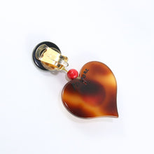 Load image into Gallery viewer, Pavone (France) Signed Square Galalith Hand-Painted Heart, Lady Beetle Earrings (Clip-on)