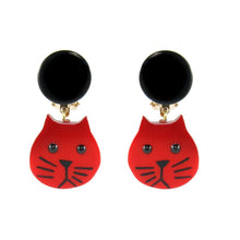 Load image into Gallery viewer, Pavone (France) Signed Small Cat Earrings - Red (Clip-on)