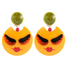 Load image into Gallery viewer, Pavone (France) Signed Square Galalith Hand-Painted Face Earrings - Yellow (Clip-on)