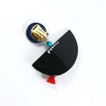 Load image into Gallery viewer, Pavone (France) Signed Square Galalith Hand-Painted Glitter Fish Bowl Earrings (Clip-on)