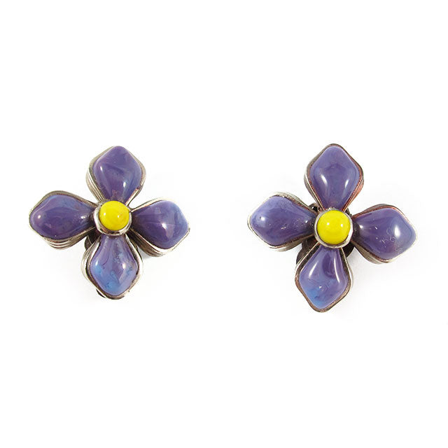 Authentic vintage Chanel gripoix glass flower earrings c.1996 - Harlequin Market