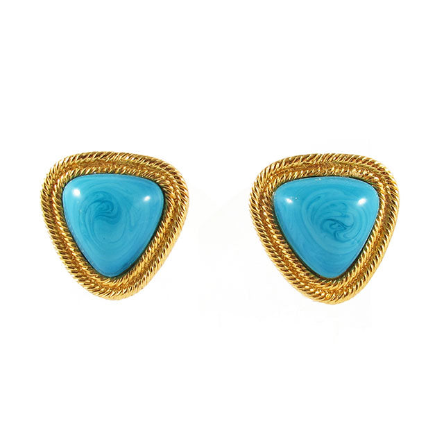 Vintage Signed 'Chanel' Turquoise Pate de verre Earrings c. 1980