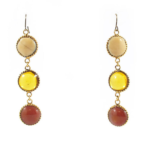 Pate-de-verre (Hand-poured-glass) Triple Drop Earrings
