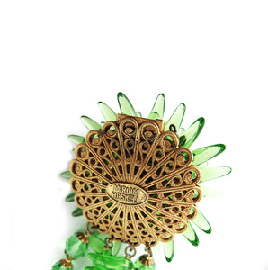 Miriam Haskell Vintage Signed Green Faceted Crystal Gold Floral Detail Bracelet