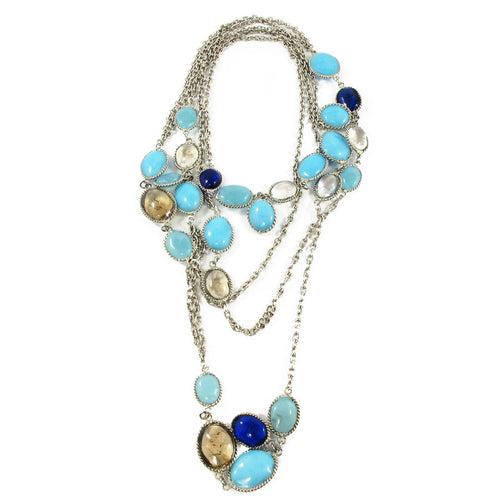 Pate-de-Verre (Hand-poured-glass) Sautoir in blues and clear