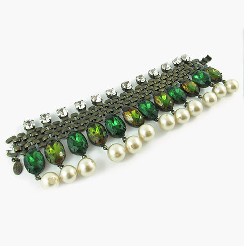 Signed 'David Mandel' Faux Pearl & Crystal Bracelet