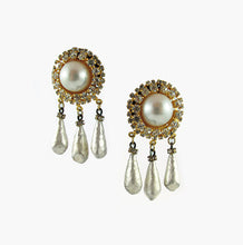 Load image into Gallery viewer, Signed &#39;The Show Must Go On&#39; Drop Crystal &amp; Faux Pearl Earring -(Clip-On Earrings)
