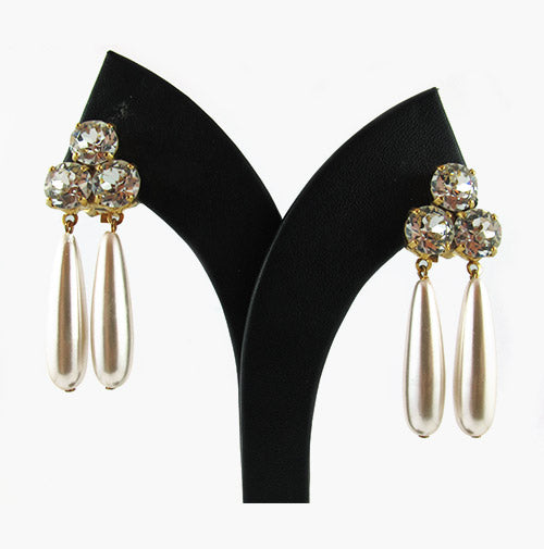 Harlequin Market Crystal and Pearl Earrings- ( Clip-On Earrings)
