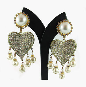 Harlequin Market Pearl and Crystal Heart Earrings