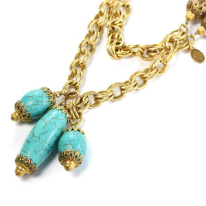 By Phillippe Paris for Harlequin Market Gold Tone Chain Necklace with Faux Antique Turquoise Glass Beads & Vintage Beads Necklace - Harlequin Market