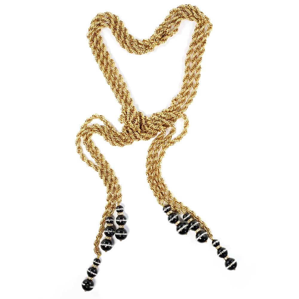 By Phillippe Paris for Harlequin Market Gold Tone Multi Chain Laureate Necklace with Vintage Glass Beads - Harlequin Market