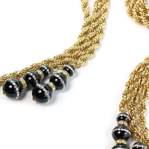 By Phillippe Paris for Harlequin Market Gold Tone Multi Chain Laureate Necklace with Vintage Glass Beads - Harlequin Market